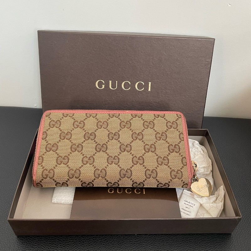 Gucci老花帆布拼粉長夾  長款錢包銀包🈶發票 盒子-0