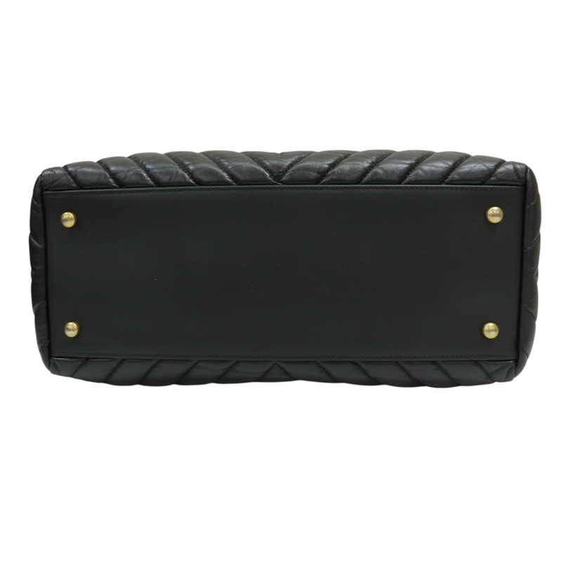 黑色 山形紋 牛皮 两用包 金扣【CHANEL 香奈兒】-3