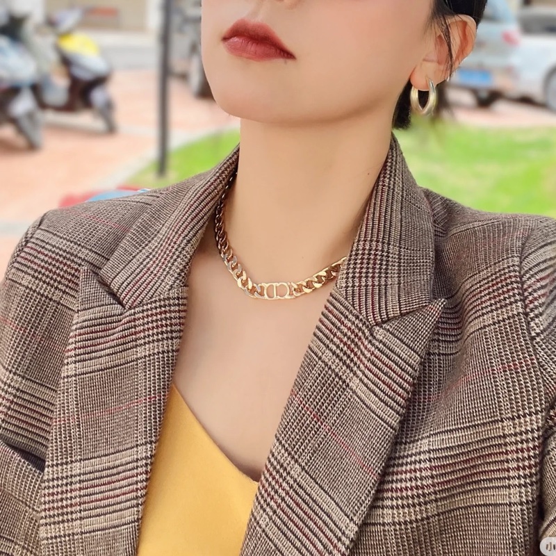Dior爆款 CD 粗鏈Choker 鎖骨鍊 金-33