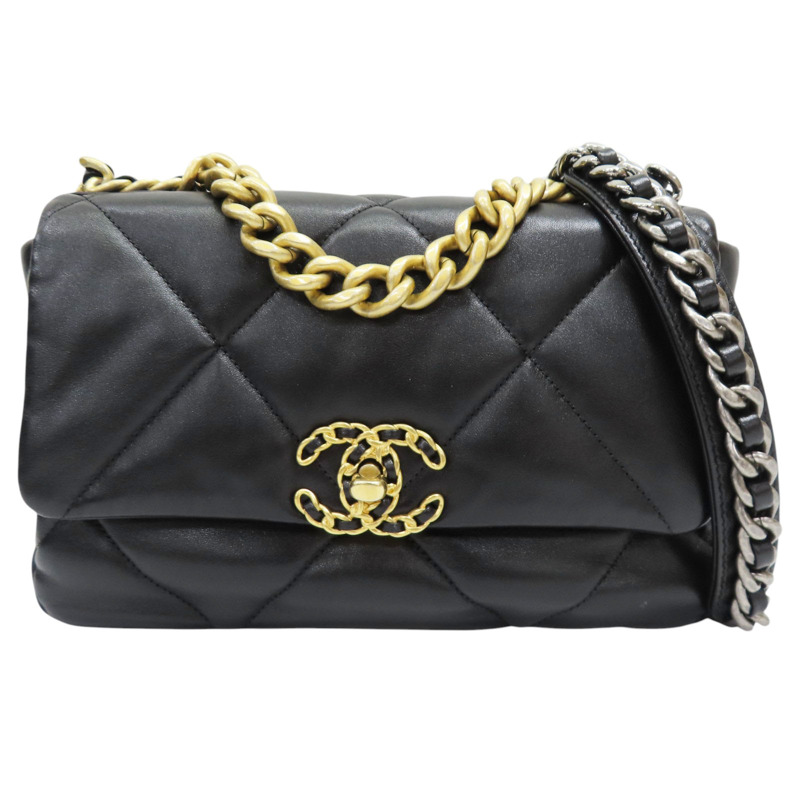 黑色 羊皮 19 Bag 26cm 鍊帶 肩背包 AS1160-0