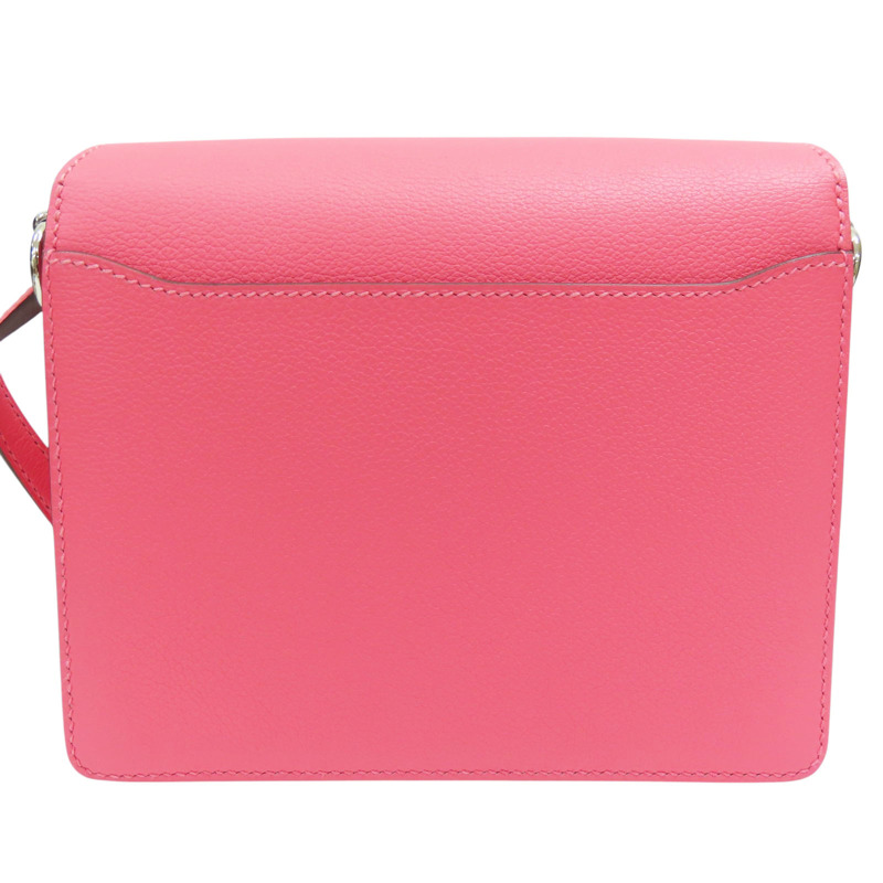 杜鵑桃粉 Evergrain牛皮 Mini Roulis 18 肩背包 C刻 銀扣-1