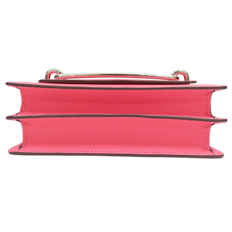 杜鵑桃粉 Evergrain牛皮 Mini Roulis 18 肩背包 C刻 銀扣-3