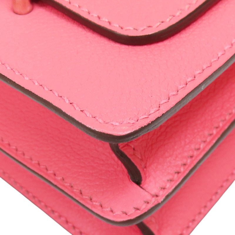 杜鵑桃粉 Evergrain牛皮 Mini Roulis 18 肩背包 C刻 銀扣-8