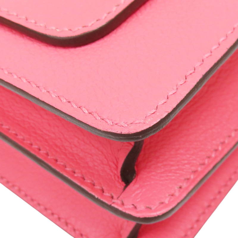 杜鵑桃粉 Evergrain牛皮 Mini Roulis 18 肩背包 C刻 銀扣-9