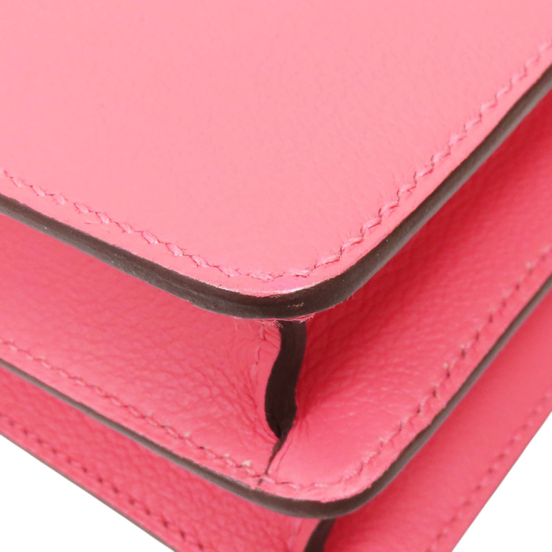 杜鵑桃粉 Evergrain牛皮 Mini Roulis 18 肩背包 C刻 銀扣-11