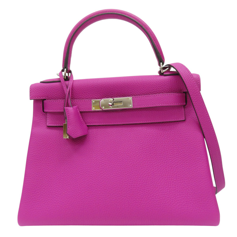 玫瑰紫 TOGO牛皮 kelly 28 两用包 銀扣 A刻-0