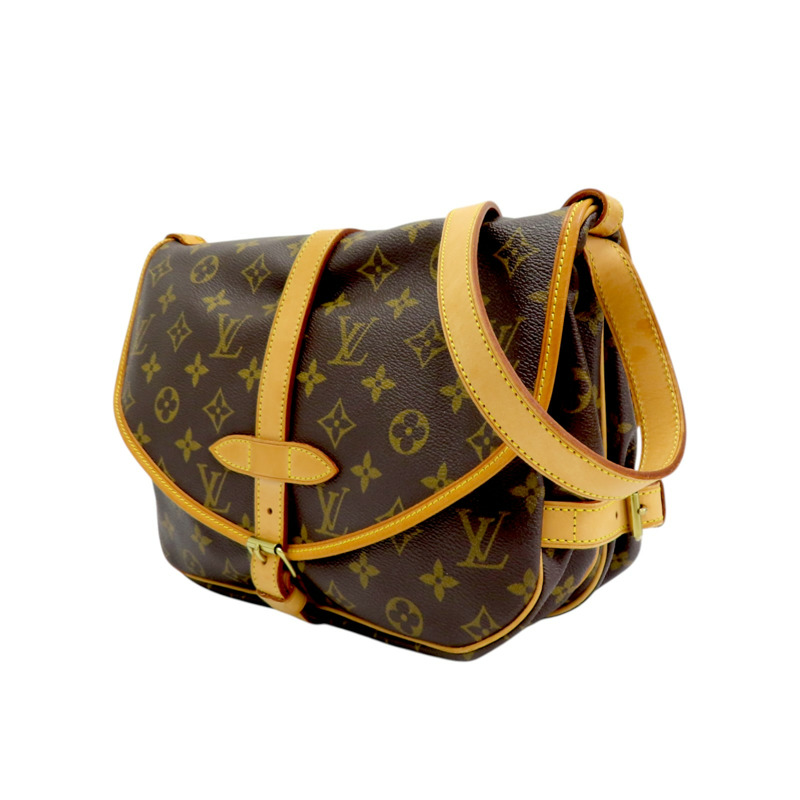 棕色 原花帆布 Saumur 30 肩背包【LOUIS VUITTON LV 路易威登】 M42256-2