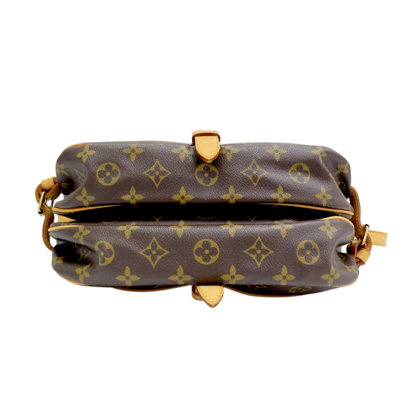 棕色 原花帆布 Saumur 30 肩背包【LOUIS VUITTON LV 路易威登】 M42256-3