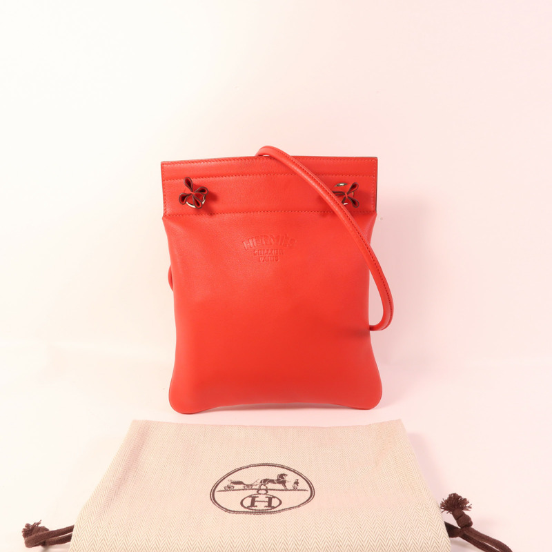 HERMES Swift皮革Aline Mini銀扣肩背袋Rouge Indien-14