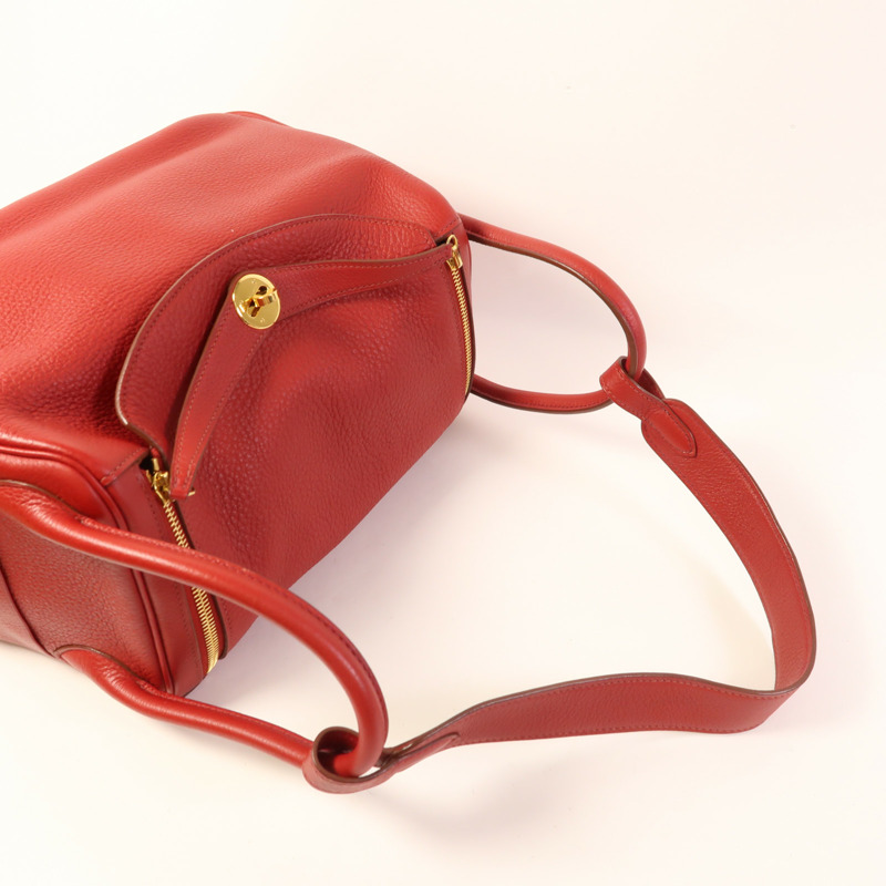HERMES Clemence皮革Lindy 30金扣手挽肩背兩用袋 Rouge Tomate-4