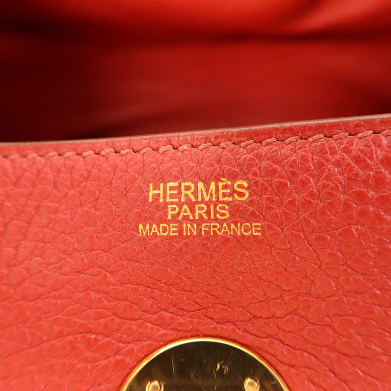 HERMES Clemence皮革Lindy 30金扣手挽肩背兩用袋 Rouge Tomate-7