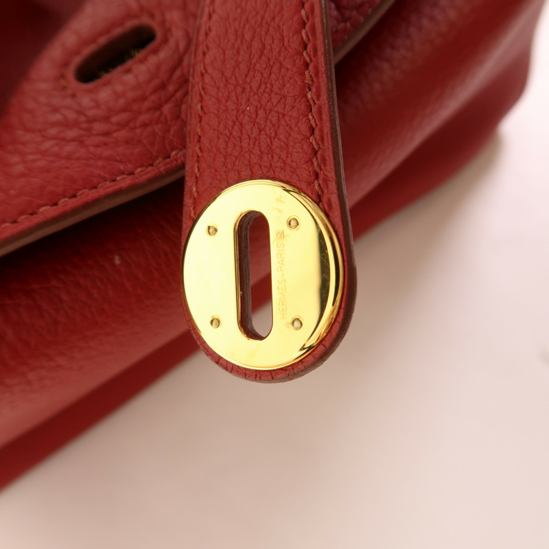 HERMES Clemence皮革Lindy 30金扣手挽肩背兩用袋 Rouge Tomate-9