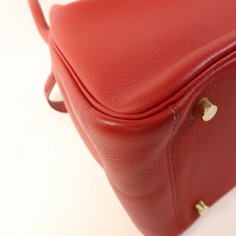 HERMES Clemence皮革Lindy 30金扣手挽肩背兩用袋 Rouge Tomate-11