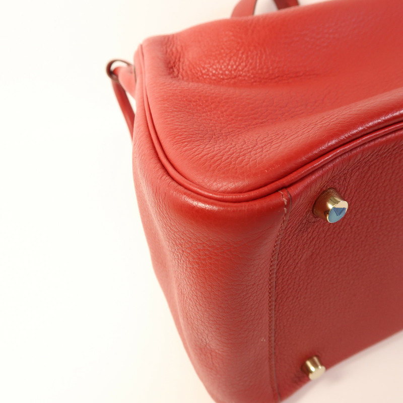 HERMES Clemence皮革Lindy 30金扣手挽肩背兩用袋 Rouge Tomate-13