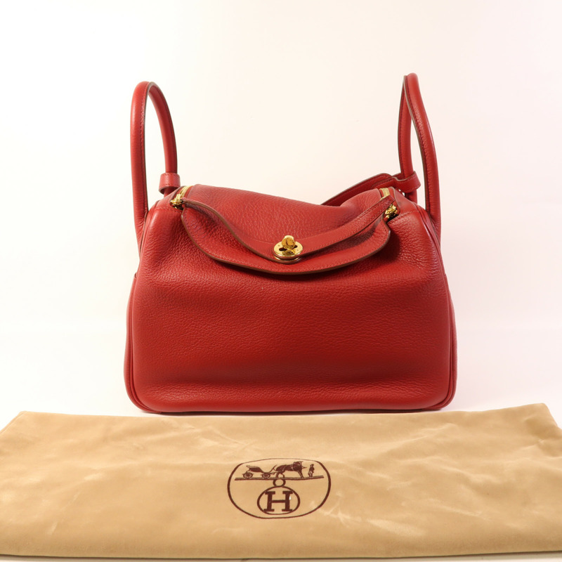 HERMES Clemence皮革Lindy 30金扣手挽肩背兩用袋 Rouge Tomate-18