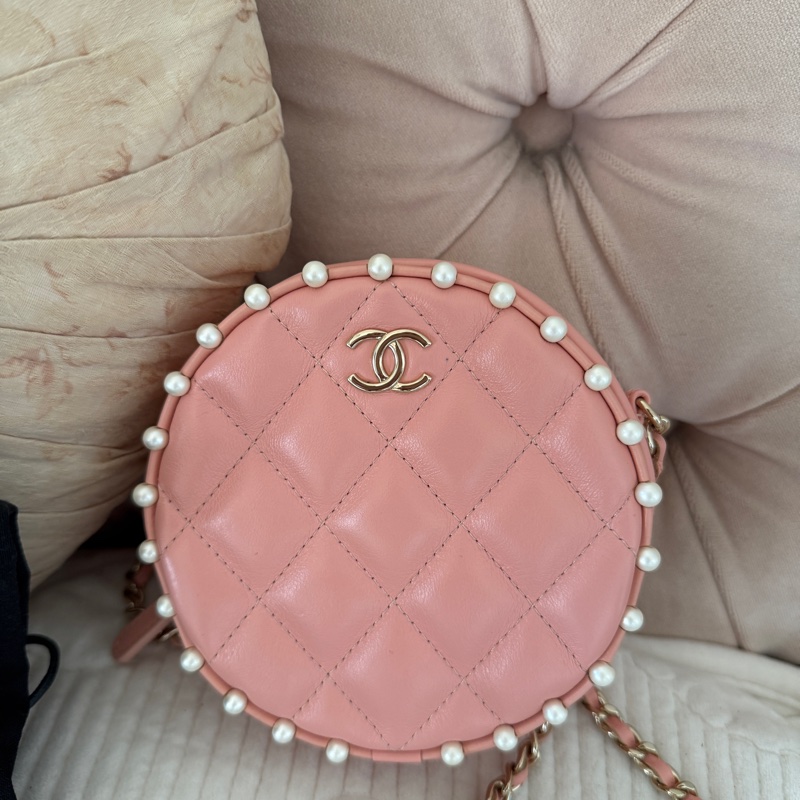 Chanel珍珠 限量 粉色 鏈條包 難得一見款 割愛-0