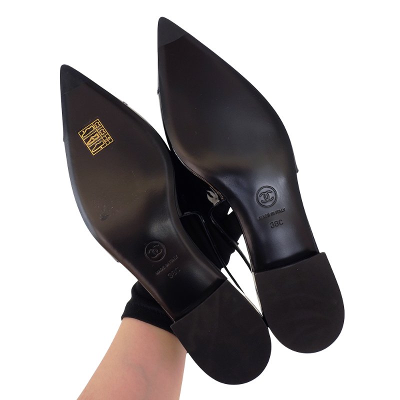 Chanel 展示品 漆皮低跟尖頭涼鞋#38(G45252-黑)-5