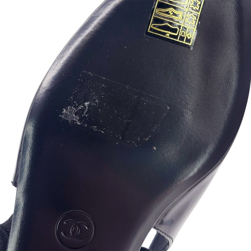 Chanel 展示品 漆皮低跟尖頭涼鞋#38(G45252-黑)-7