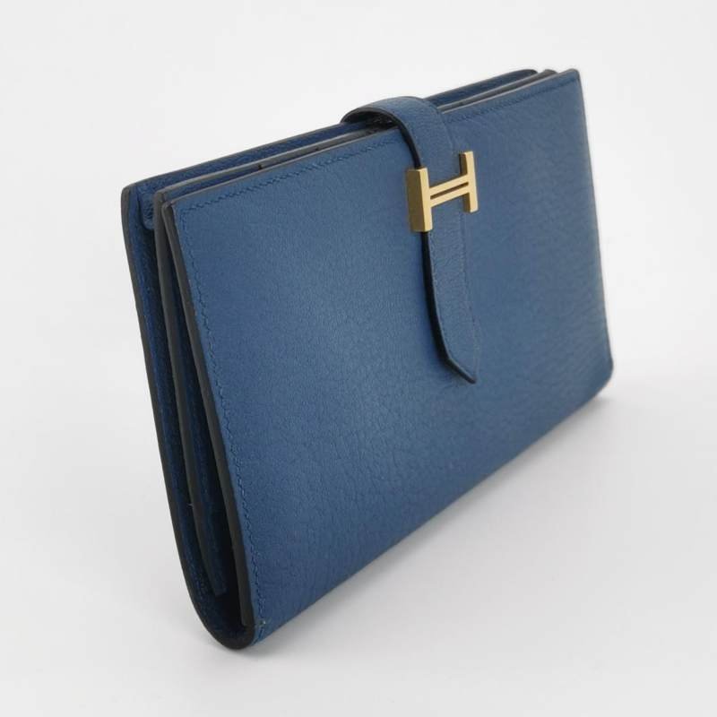 Hermes Bearn 小號 羊皮 純色 標誌H袢帶 皮夾-1