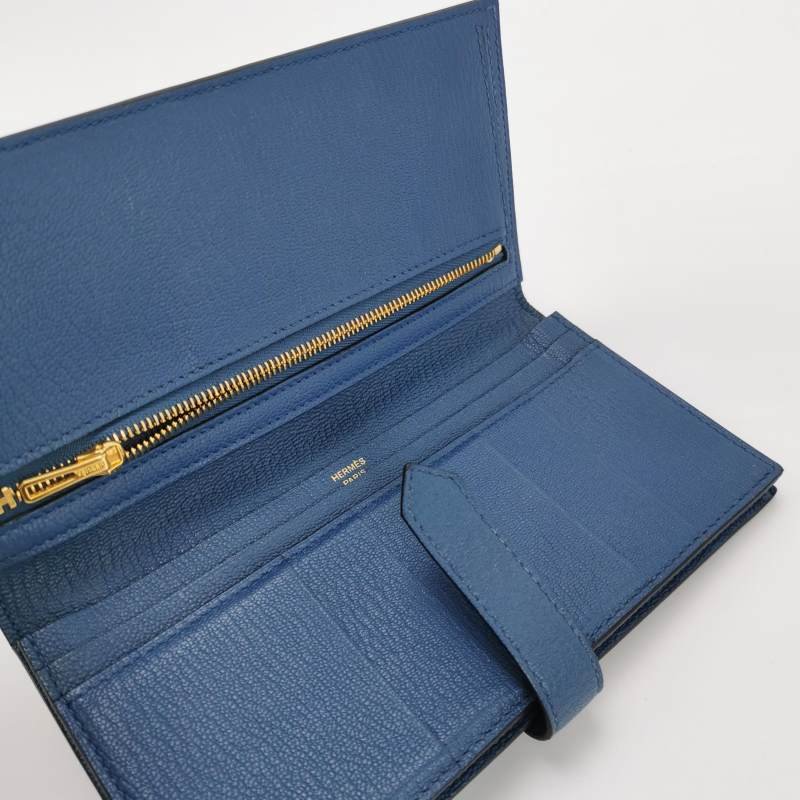 Hermes Bearn 小號 羊皮 純色 標誌H袢帶 皮夾-4