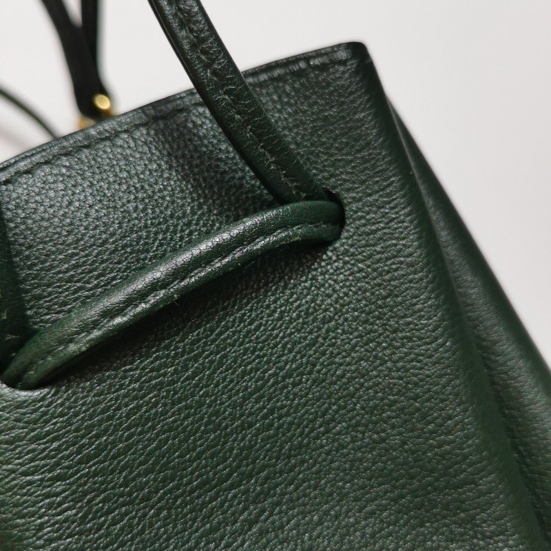 Hermes Vespa 中古 手提包 Veau Gulliver 牛皮金扣 60翡翠绿框A刻-16