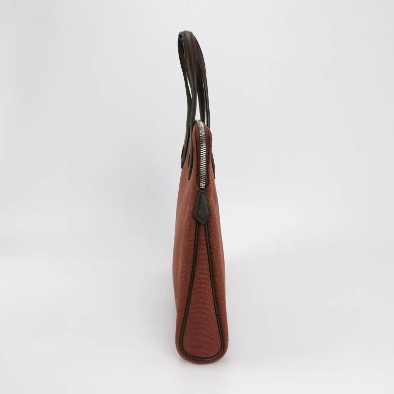 Hermes Heeboo 拼色 拉鍊 手提包 帆布 Hunter牛皮 銀扣 0G馬鞍紅 紅棕色框 J刻-2