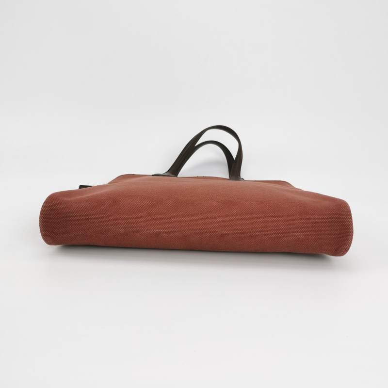 Hermes Heeboo 拼色 拉鍊 手提包 帆布 Hunter牛皮 銀扣 0G馬鞍紅 紅棕色框 J刻-4