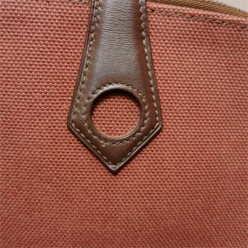 Hermes Heeboo 拼色 拉鍊 手提包 帆布 Hunter牛皮 銀扣 0G馬鞍紅 紅棕色框 J刻-8