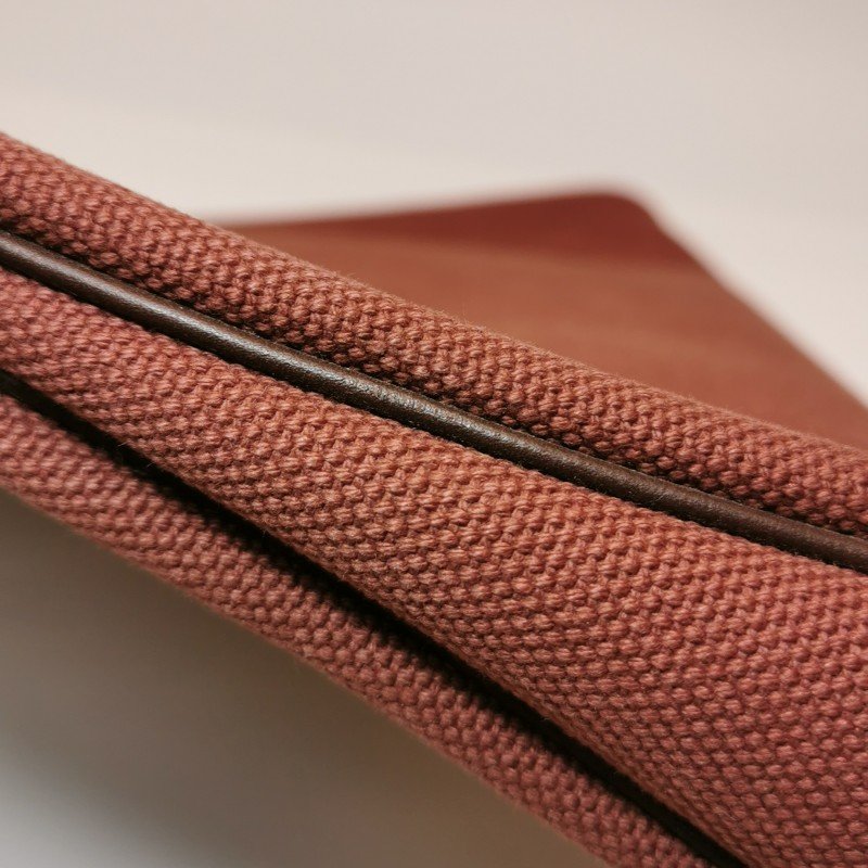 Hermes Heeboo 拼色 拉鍊 手提包 帆布 Hunter牛皮 銀扣 0G馬鞍紅 紅棕色框 J刻-12