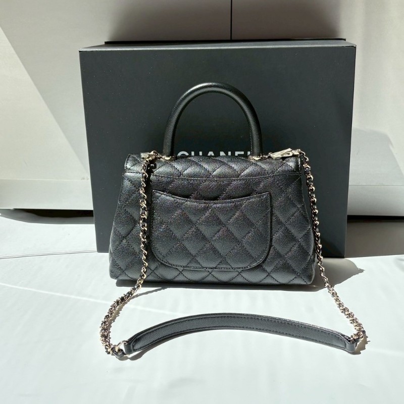 Chanel 淡金鍊帶黑荔枝皮coco handle 23-1