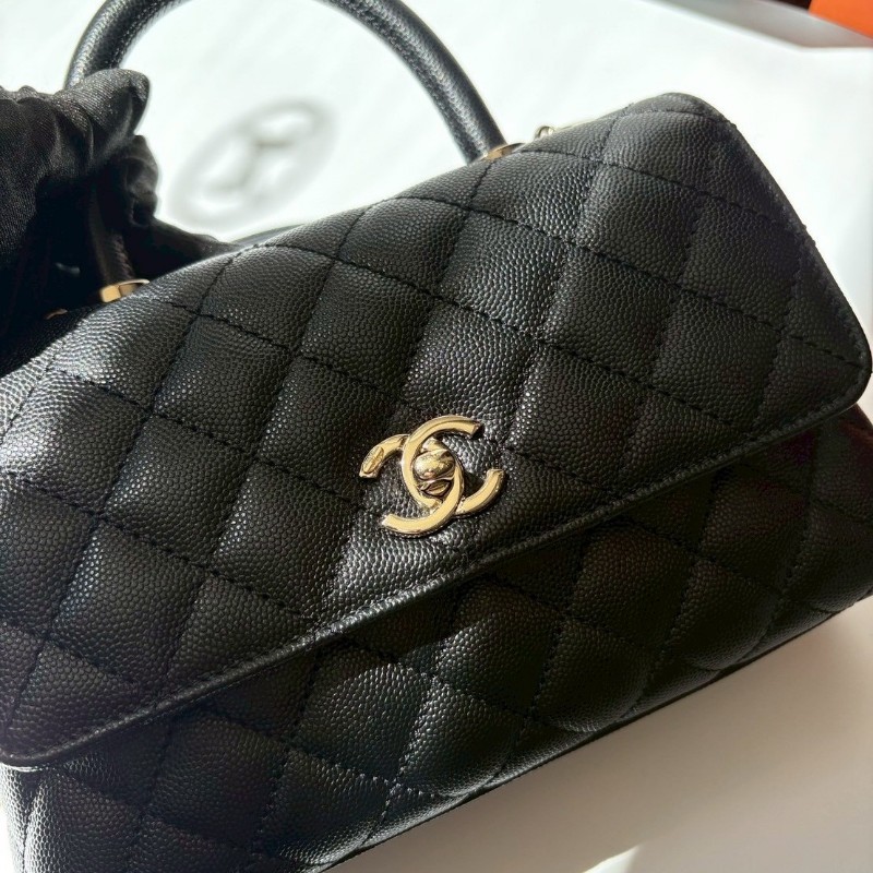 Chanel 淡金鍊帶黑荔枝皮coco handle 23-5