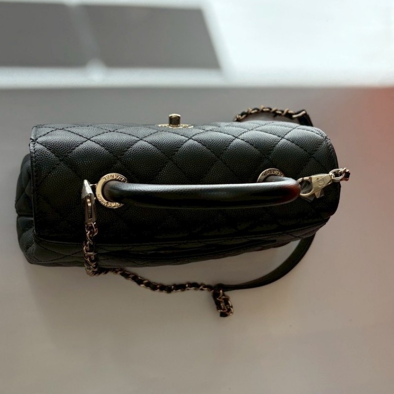 Chanel 淡金鍊帶黑荔枝皮coco handle 23-8