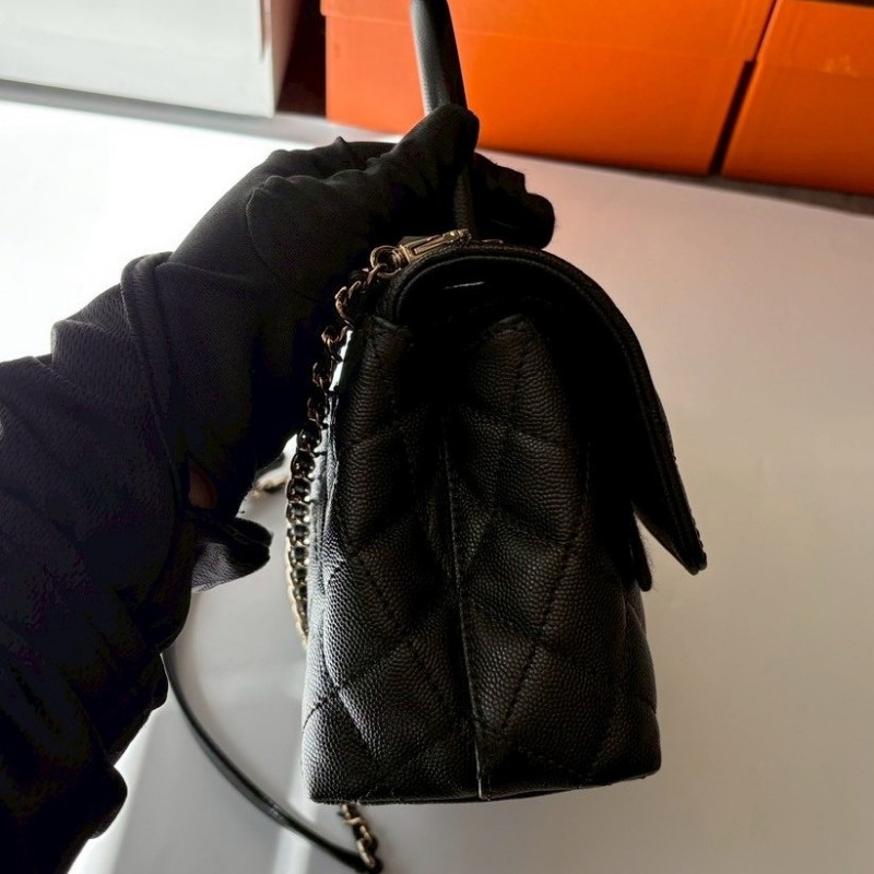 Chanel 淡金鍊帶黑荔枝皮coco handle 23-13