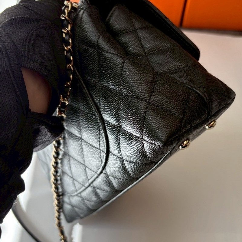 Chanel 淡金鍊帶黑荔枝皮coco handle 23-14
