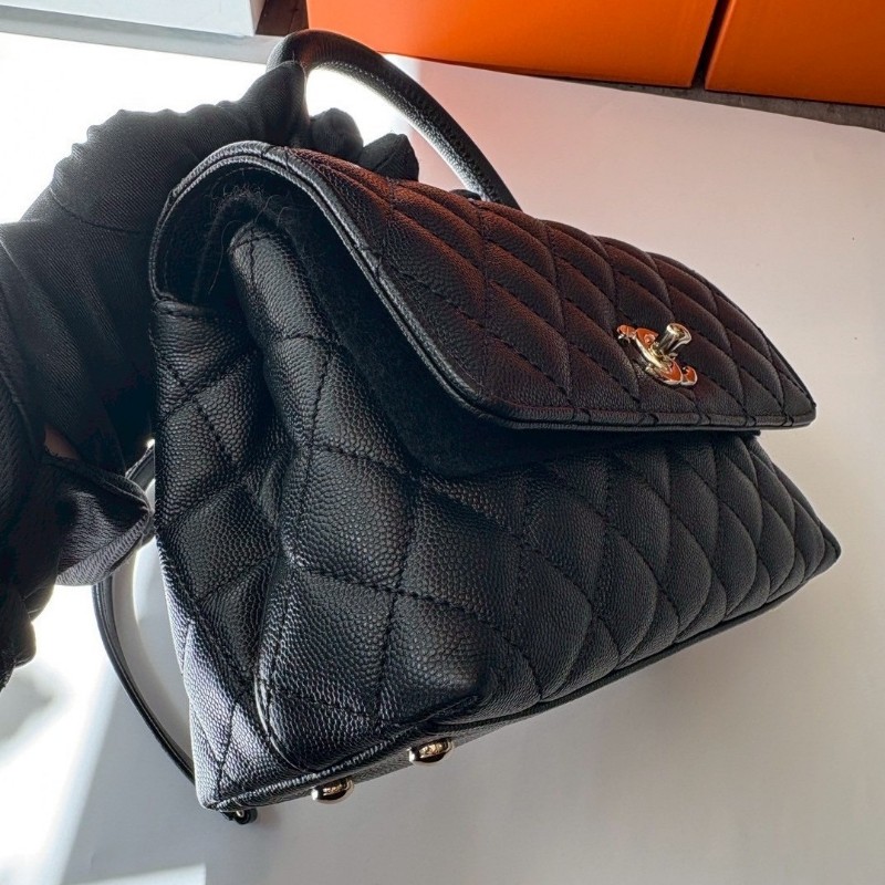 Chanel 淡金鍊帶黑荔枝皮coco handle 23-15