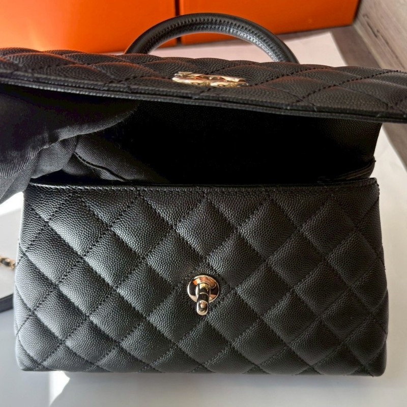 Chanel 淡金鍊帶黑荔枝皮coco handle 23-17