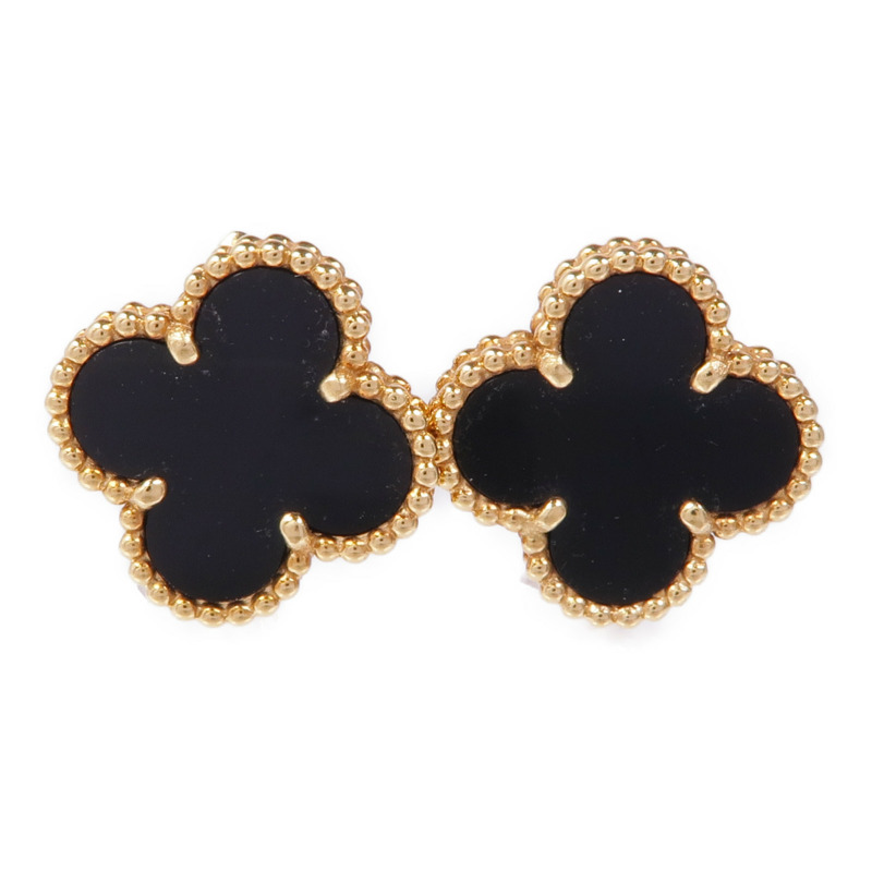 Van Cleef & Arpels 18K黃金Vintage Alhambra Earrings縞瑪瑙耳環-0