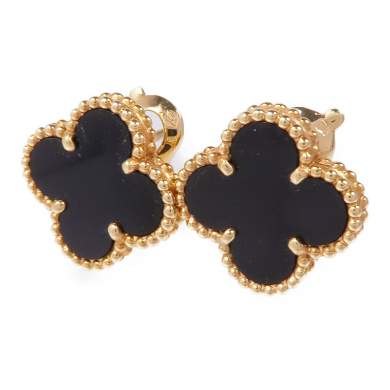 Van Cleef & Arpels 18K黃金Vintage Alhambra Earrings縞瑪瑙耳環-1