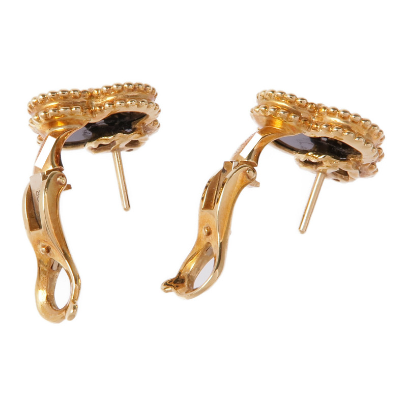 Van Cleef & Arpels 18K黃金Vintage Alhambra Earrings縞瑪瑙耳環-3