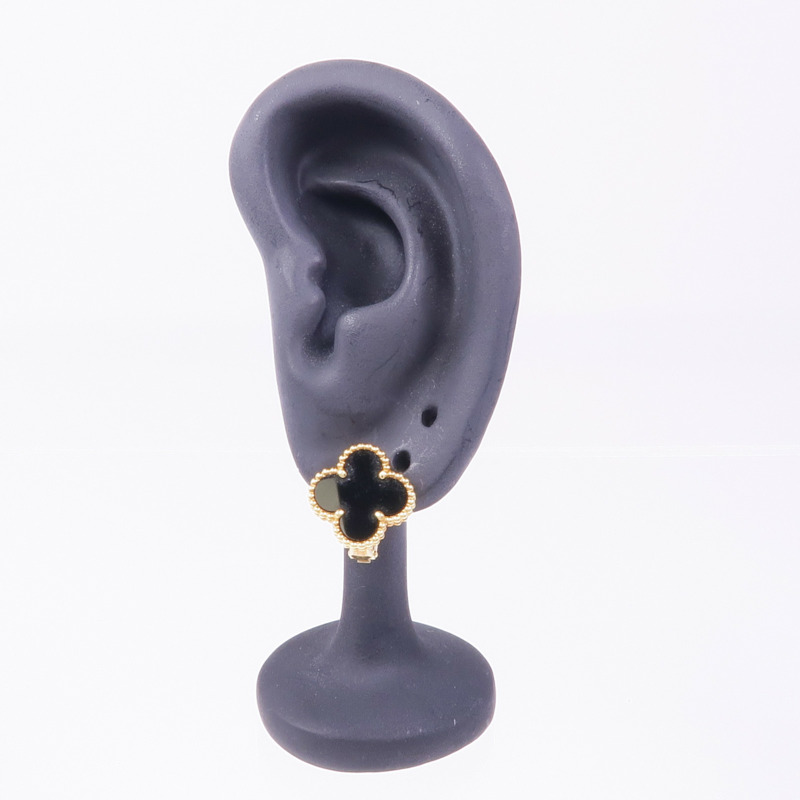 Van Cleef & Arpels 18K黃金Vintage Alhambra Earrings縞瑪瑙耳環-6