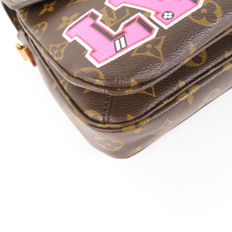 LOUIS VUITTON Monogram Patches Pochette Metis金扣手挽肩背兩用袋棕色-4