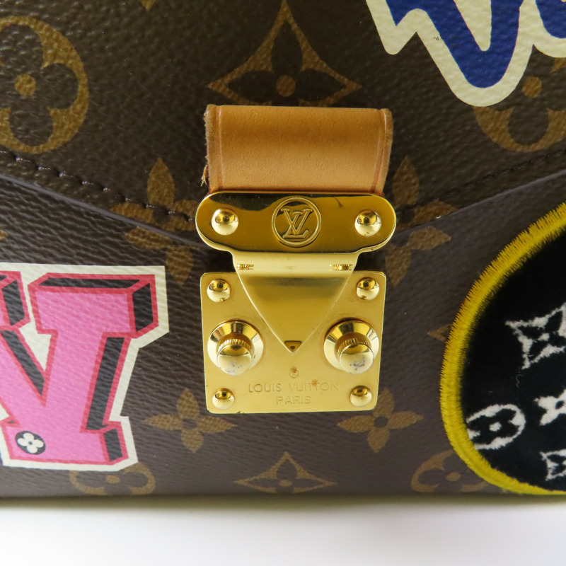 LOUIS VUITTON Monogram Patches Pochette Metis金扣手挽肩背兩用袋棕色-11