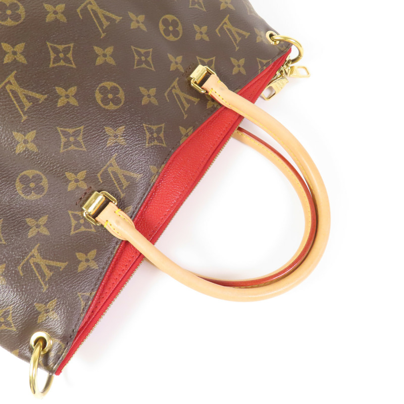 LOUIS VUITTON Monogram Pallas金扣手挽肩背兩用袋棕色/紅色-4