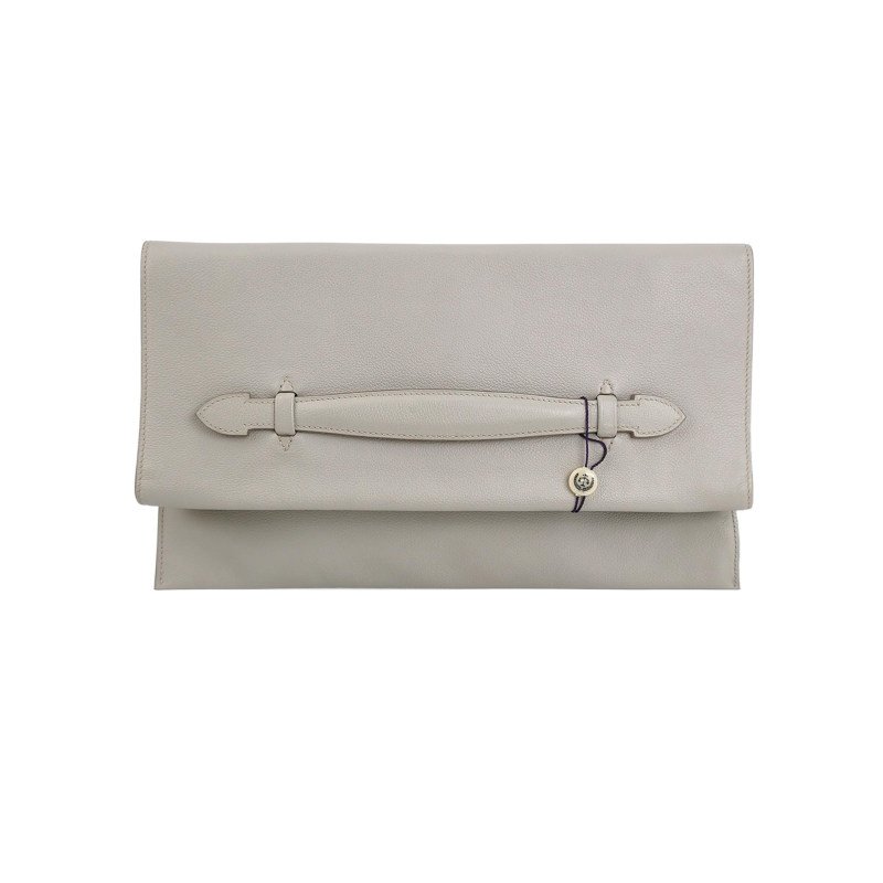 Hermes Pochette Pliplat 手拿包 Evercolor 牛皮 80珍珠灰框R刻-0