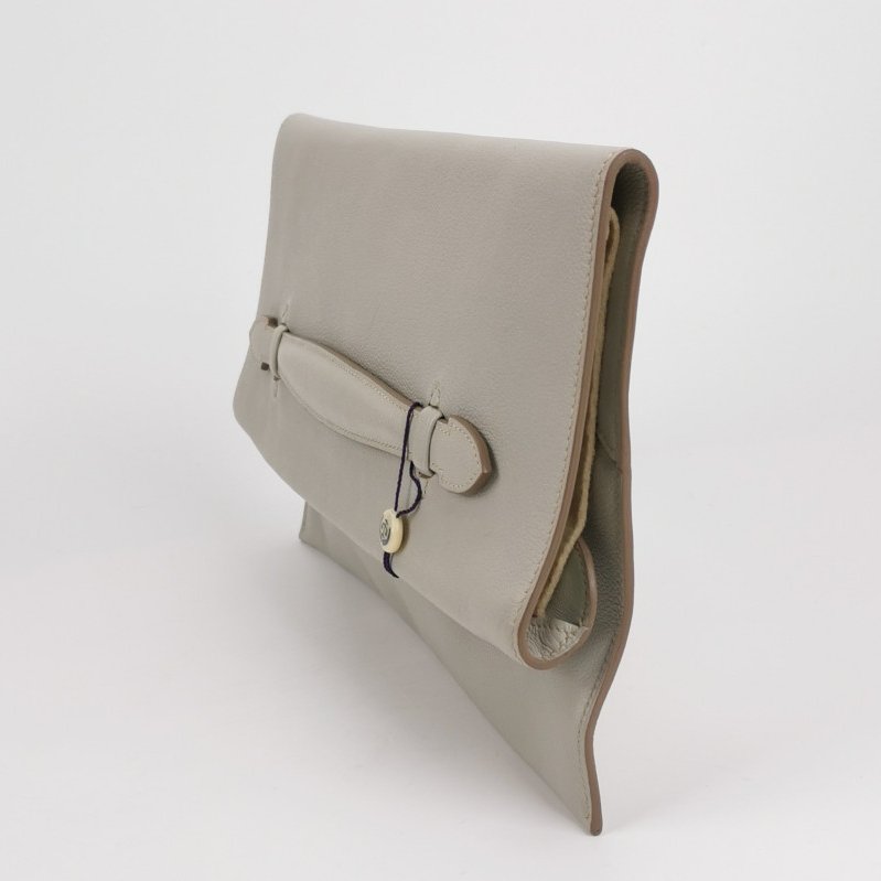 Hermes Pochette Pliplat 手拿包 Evercolor 牛皮 80珍珠灰框R刻-6