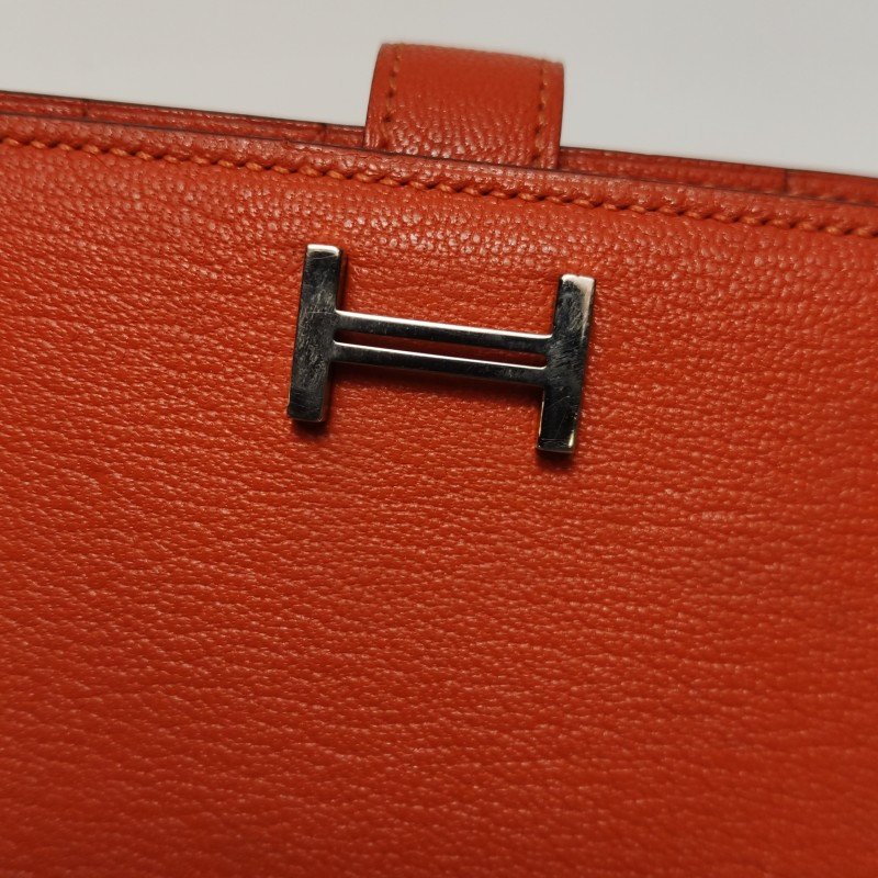 Hermes Bearn 小號 羊皮 純色 標誌H袢帶 皮夾-11