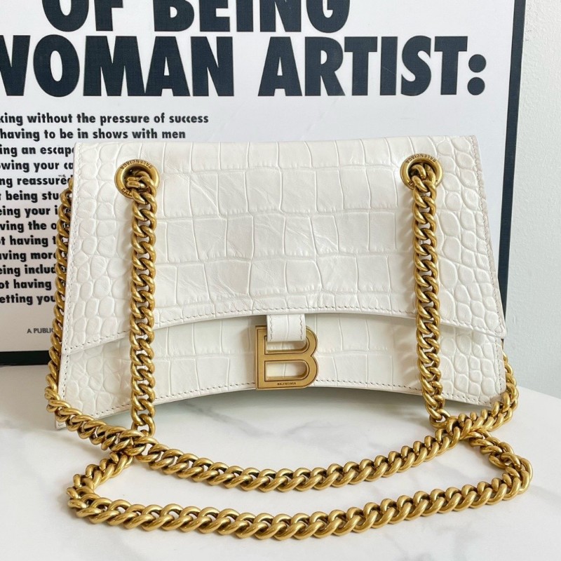 Balenciaga/巴黎世家 crush 小號 白色鱷魚壓紋包身 斜背包 肩背包-0