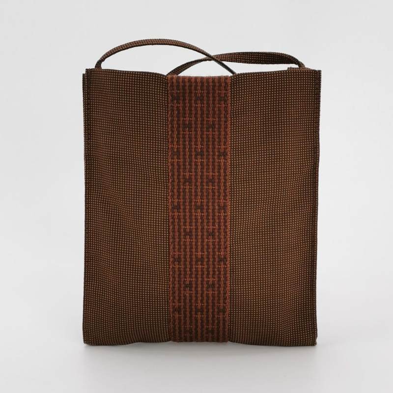 Hermes Herline 尼龍布 條紋 H條紋 斜背包 肩背包 帆布 紅棕色-4