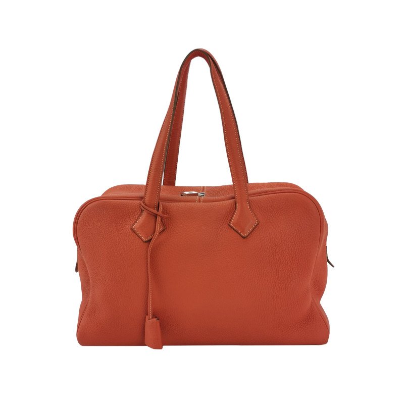 Hermes Victoria 35 對向拉鍊 單肩包Clemence(TC) 牛皮 銀扣 9M鮭魚色框 O刻-0