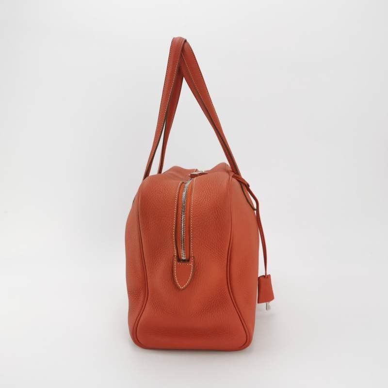 Hermes Victoria 35 對向拉鍊 單肩包Clemence(TC) 牛皮 銀扣 9M鮭魚色框 O刻-3